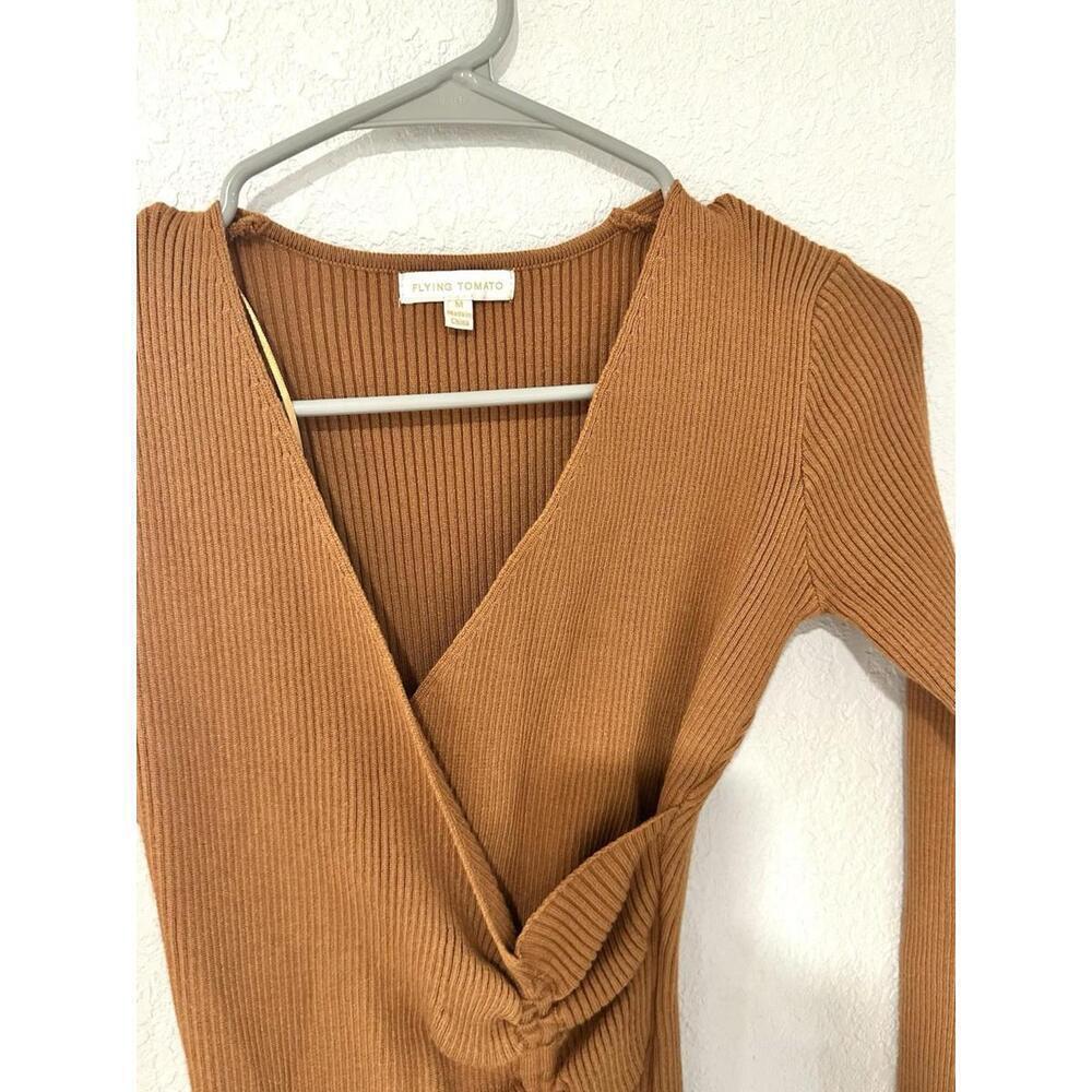 Almost Famous Burnt Orange Fall Long Sleeve Wrap Dress size M knit - Picture 6 of 15
